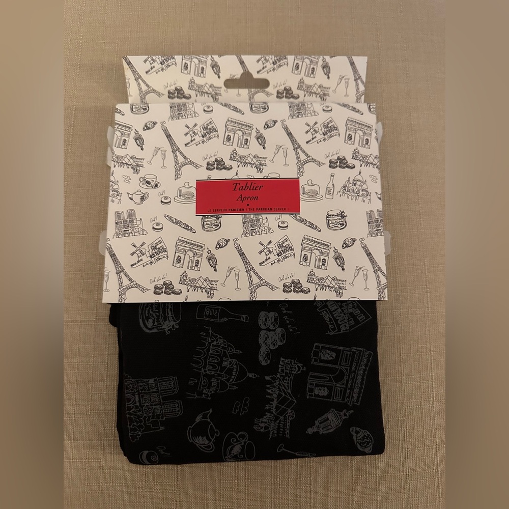 Paris Themed Apron – “Le Serveur Parisien” – Black & White French Icons – New